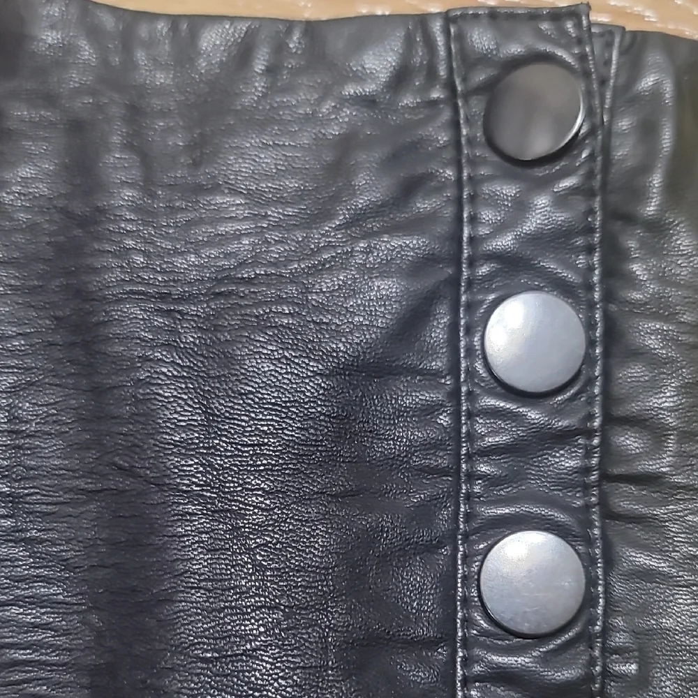 Free People Black Button-Front Vegan Leather Mini Skirt